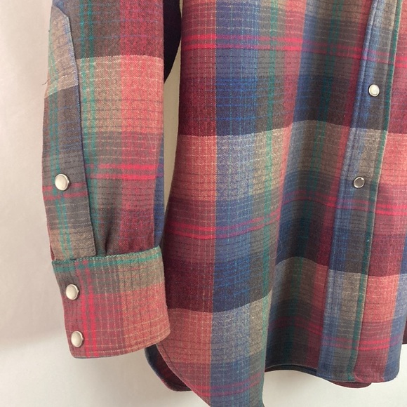 Vintage USA Pendleton Plaid Virgin Wool Western Pearl Snap Large Long (altered) - Picture 9 of 13